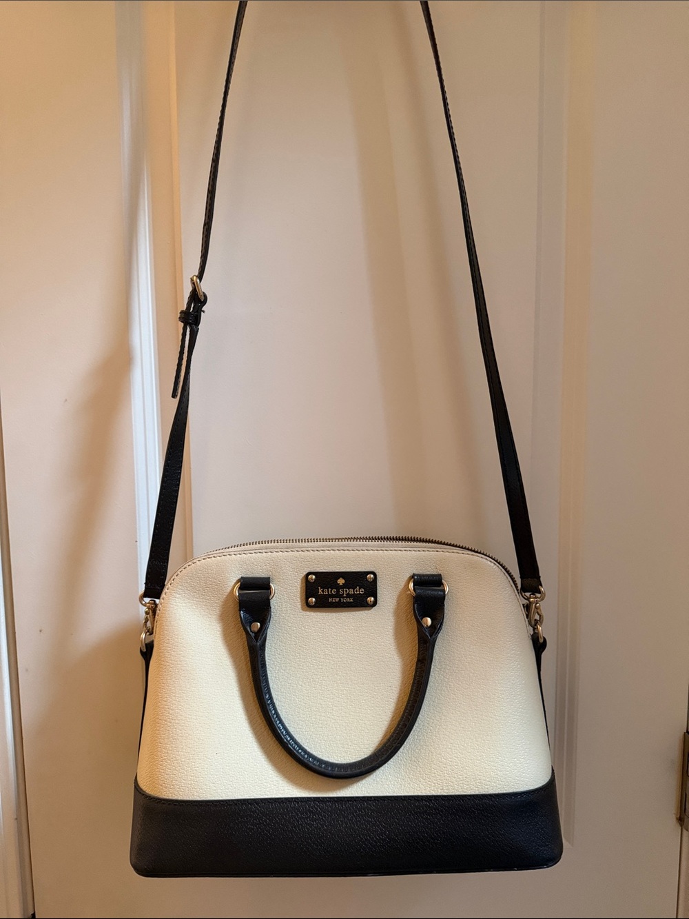 kate spade Cream and Black Dome Satchel with Crossbody Strap